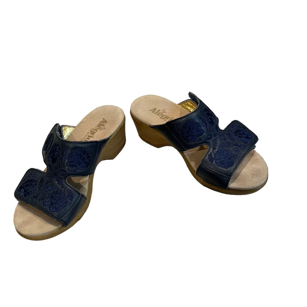 Alegria LIN-622N Blue Floral Embroidered Wedge Sandals, Sz 37 - Picture 5 of 15
